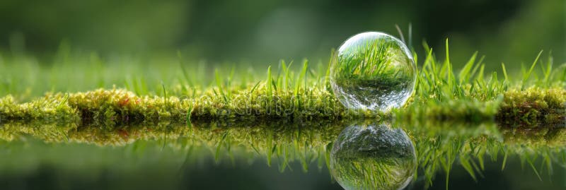 Bubble Floats Gently Above Lush Green Grass, Capturing Reflections of Nature in a Serene Outdoor Setting During Daylight royalty free stock images