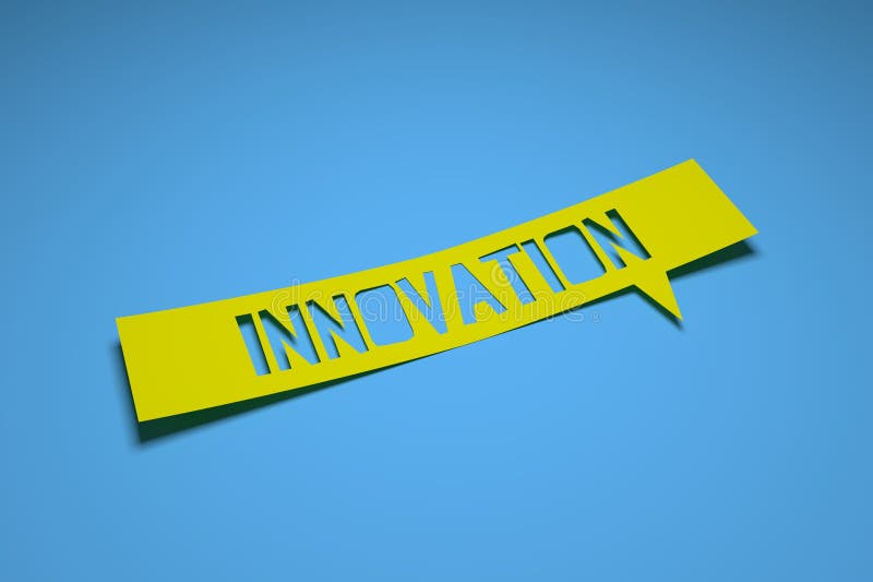 Bubble Speech with Cut Out Phrase `innovation` in the Paper. 3D Rendering Stock Illustration