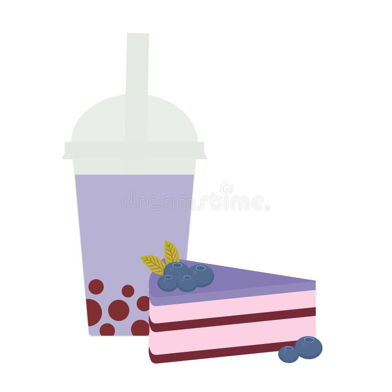 Bubble Tea with blueberry berries. Milk Cocktails in plastic cup, tubule. Sweet cake decorated with fresh blueberry, pink chocolat stock illustration Bubble Tea with blueberry berries. Milk Cocktails in plastic cup, tubule. Sweet cake decorated with fresh blueberry, pink chocolat stock illustration