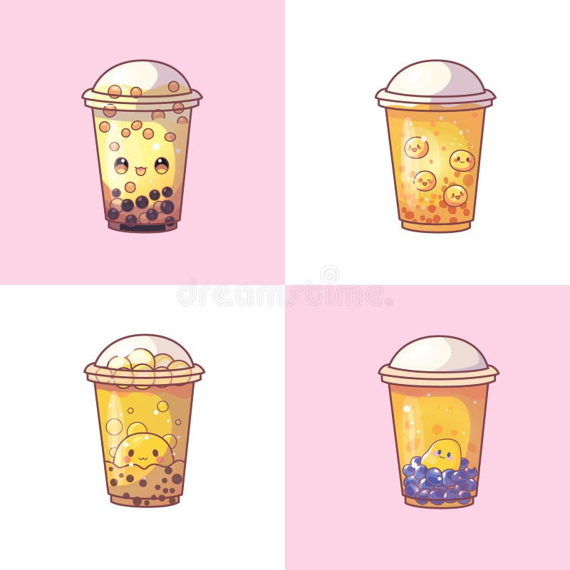 Boba bubble tea coffee glass cup with a style doodle design generative ai  illustration Stock Illustration