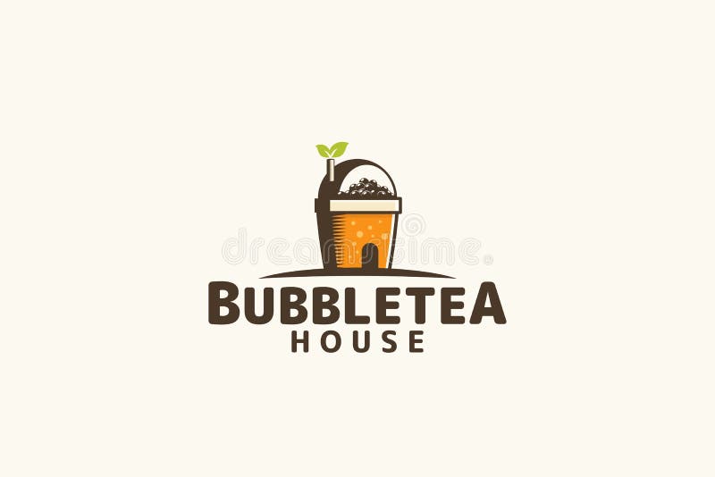 Bubble Tea House Logo with a Combination of a House, Bubble Tea, Cup