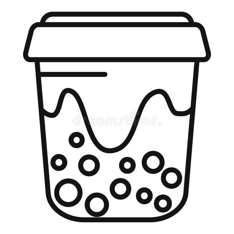 Bubble Tea Showing Tapioca Pearls in Styrofoam Cup Line Art Drawing