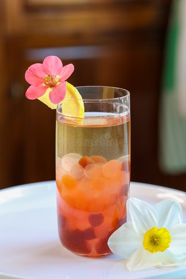 Bubble Tea Spheres in Different Colors in a Tall Glass Stock Image
