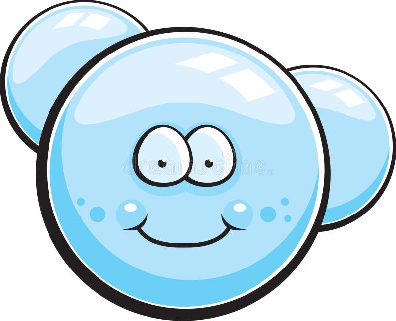 A blue colored cartoon soap sud smiling.
