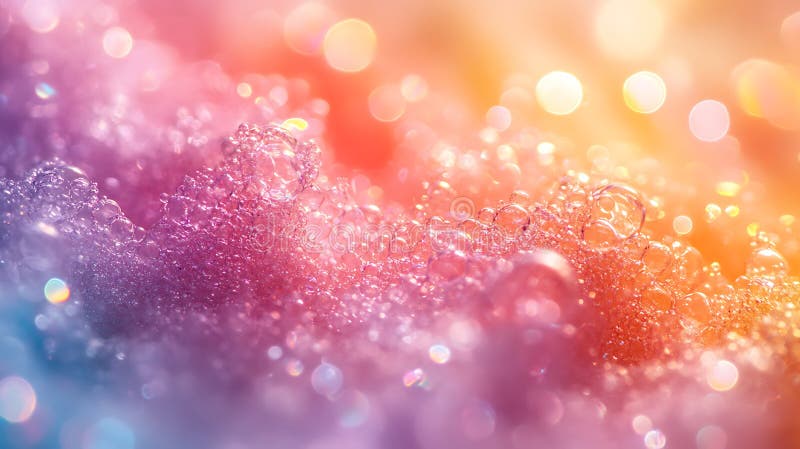 Abstract gradient background with bubbles and bokeh effect in purple pink and orange hues royalty free illustration