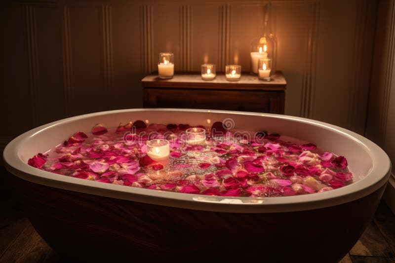 Bubbling Bath with Rose Petals and Essential Oils, for the Ultimate