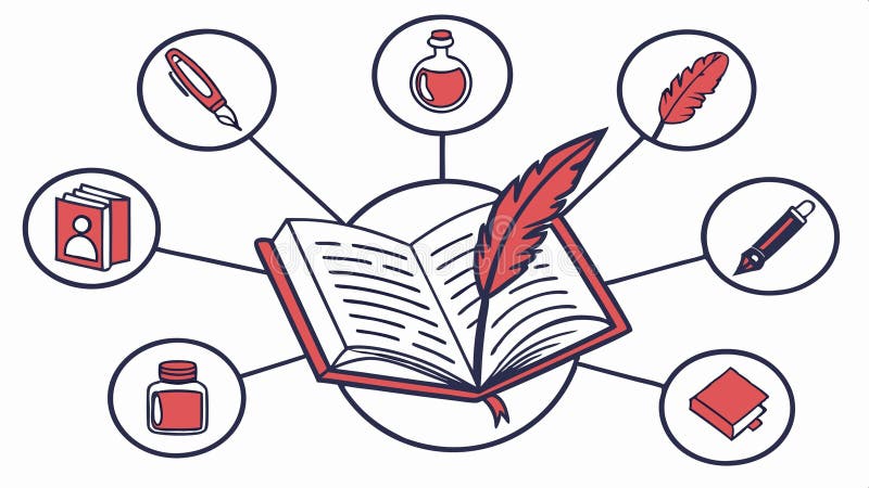 Buch mit Federquill und Tinte Flasche schreiben und Kreativität Thema. Vektordesign Generative KI lizenzfreie abbildung