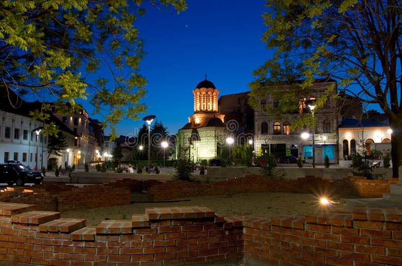 Bucharest by night - Old Court Church and plaza