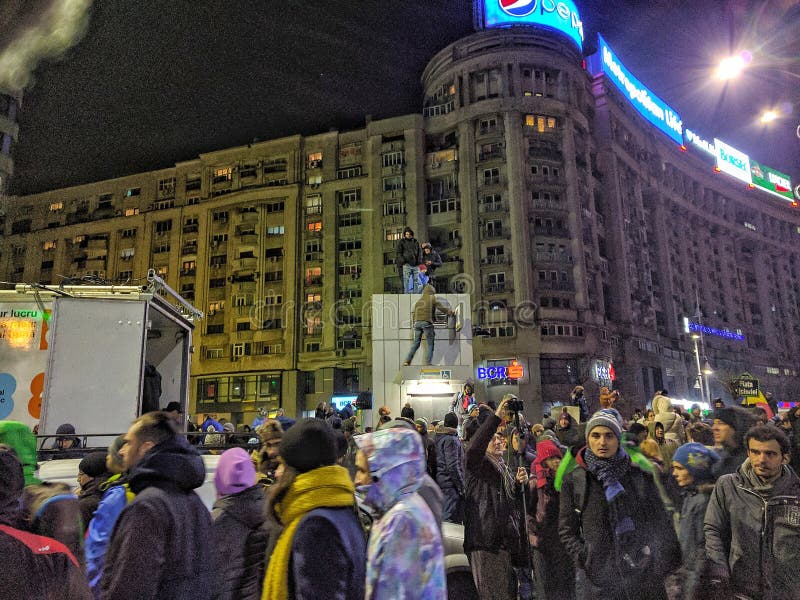 Bucharest protesta Stycznia 2017 piata victoriei obraz royalty free