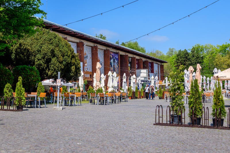 Bucharest, Romania - 30 April 2021: Entry to Beraria H restaurant in King Michael I Park Herastrau, in a sunny spring day