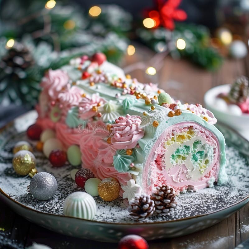 Buche de noel. traditionell juldessert. julklapp med vaniljgrädde. från generativ hjälp royaltyfri illustrationer