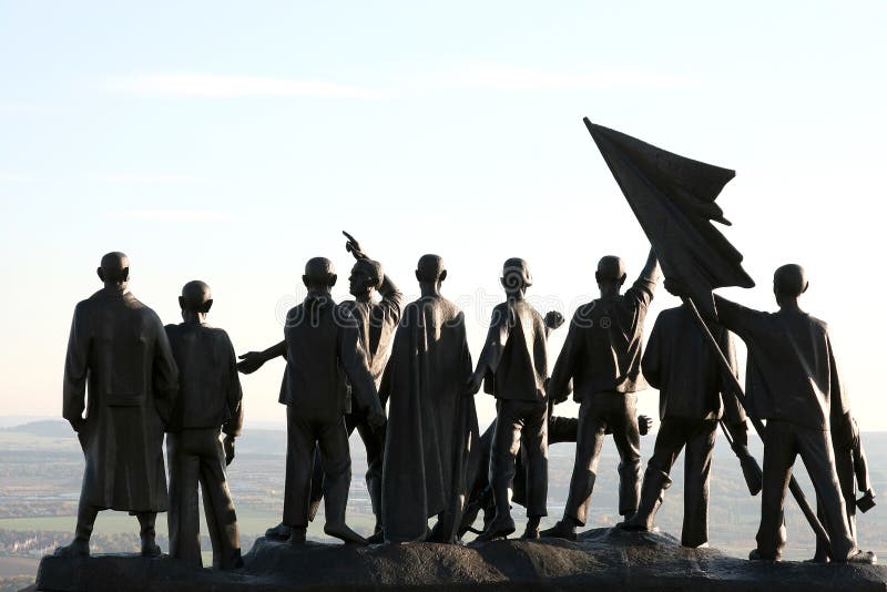 Buchenwald concentration camp was a Nazi concentration camp established on the Etter Mountain near Weimar in Germany and one of the largest and first camps on German soil (1937-1945). Camp prisoners worked primarily as forced labour in local armament factories. This picture shows the GDR (German Democratic Republic) memorial, built on the south slope of the Ettersberg between 1954 and 1958. This sculpture is dedicated to the resistance struggle carried out within the camp. Buchenwald concentration camp was a Nazi concentration camp established on the Etter Mountain near Weimar in Germany and one of the largest and first camps on German soil (1937-1945). Camp prisoners worked primarily as forced labour in local armament factories. This picture shows the GDR (German Democratic Republic) memorial, built on the south slope of the Ettersberg between 1954 and 1958. This sculpture is dedicated to the resistance struggle carried out within the camp.