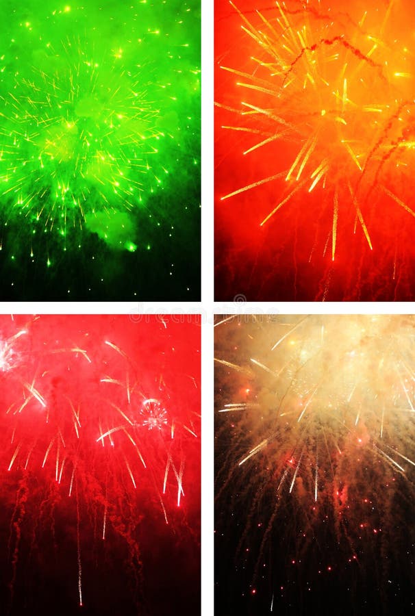 Buchet de mai multe focuri de artificii care explodează sub toate formele și culorile royalty free stock images