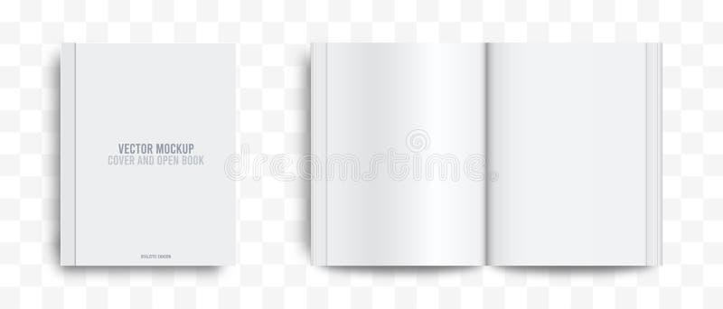 Buchmockup. Abdeckung und Buchvorlage öffnen. leeres Notebook auf transparentem Hintergrund isoliert. Vektor stock abbildung