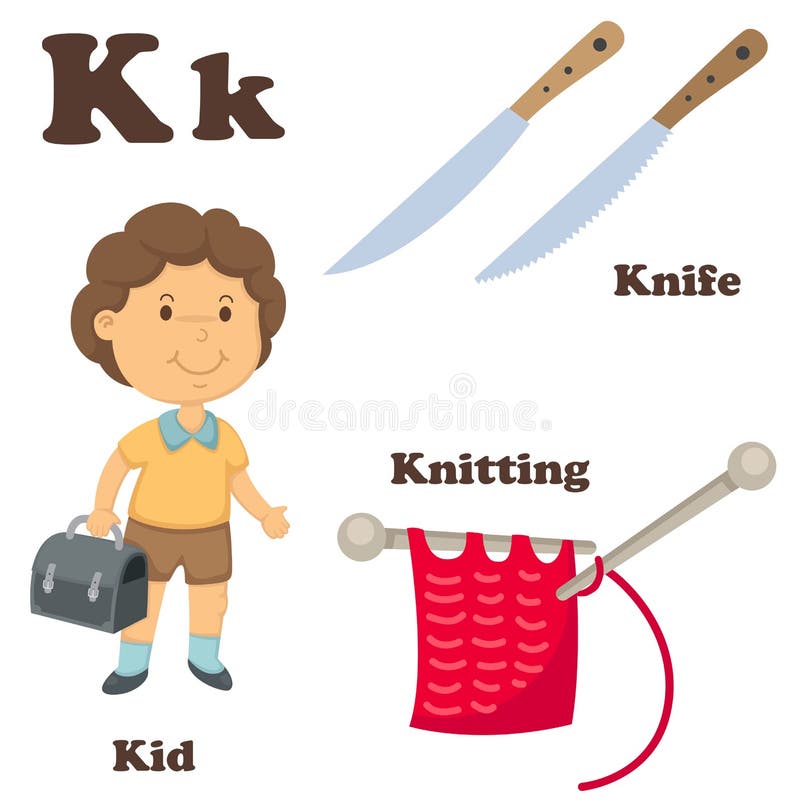 Buchstabe des Alphabetes K Messer, strickend, Kind stock abbildung Buchstabe des Alphabetes K Messer, strickend, Kind stock abbildung