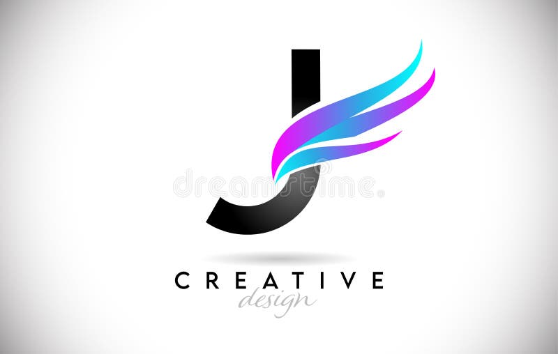 Buchstabe j Logo mit kreativen Gradienten-Swoosh. kreativer eleganter Buchstabe j mit farbigem Vektorsymbol lizenzfreie abbildung