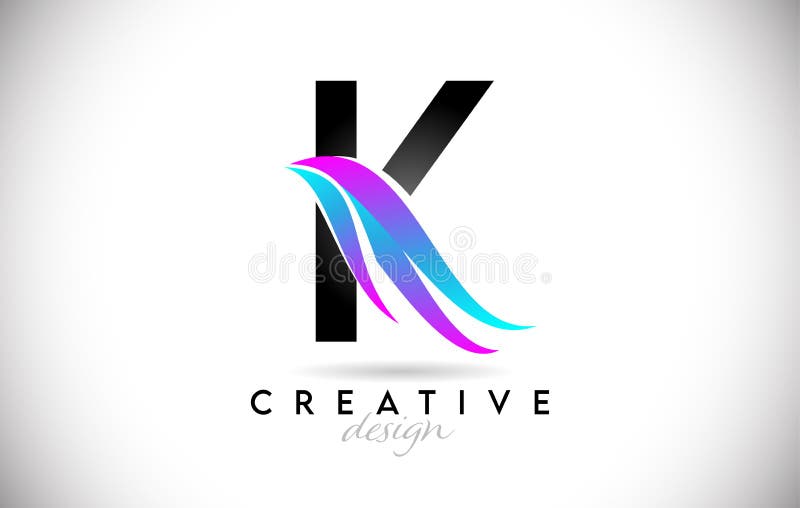 Buchstabe k-Logo mit kreativen Gradienten-Swoosh. kreative elegante Buchstabe k mit farbigem Vektorsymbol stock abbildung