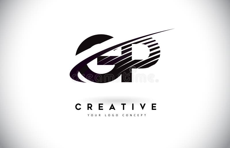 Buchstabe Logo Design GP G P mit Swoosh und schwarzen Linien stock abbildung Buchstabe Logo Design GP G P mit Swoosh und schwarzen Linien stock abbildung