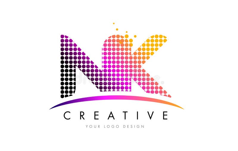Buchstabe Logo Design NK N K mit magentaroten Punkten und Swoosh