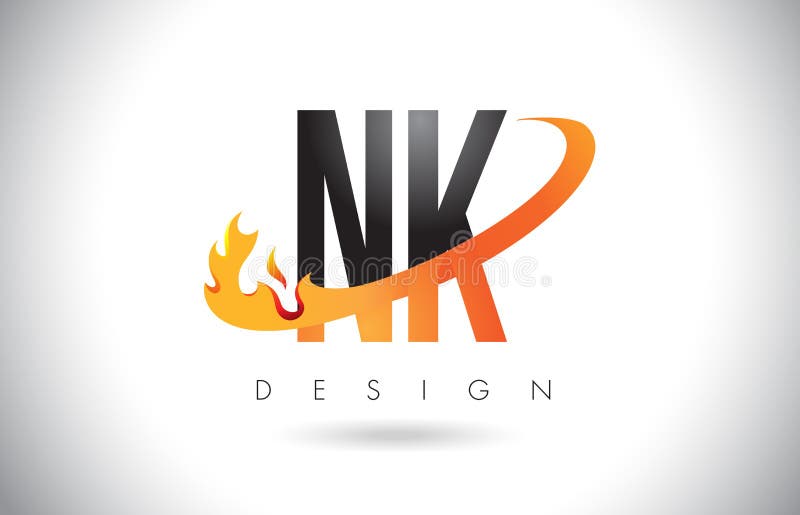 Buchstabe-Logo NK N K mit Feuer-Flammen-Design und orange Swoosh