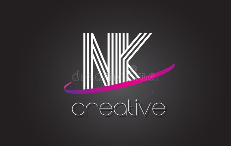 Buchstabe-Logo NK N K mit Linien Design und purpurroter Swoosh