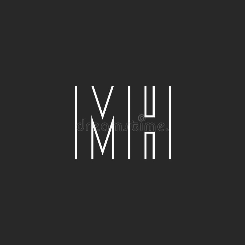 Buchstabe MH-Logomonogramm, m und h-Verband, dünne Linie Gestaltungselement, Visitenkarteemblemschablone des Modells