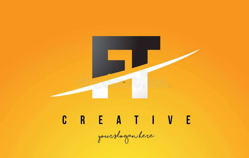 Buchstabe moderner Logo Design FT F T mit gelbem Hintergrund und Swoo