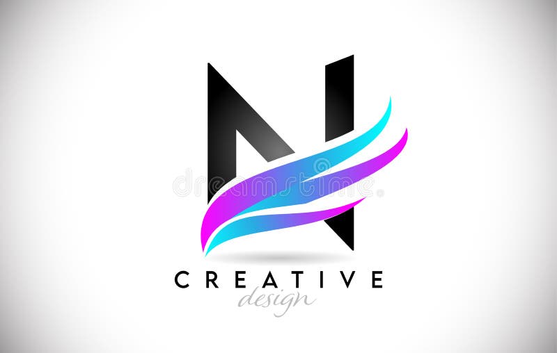 Buchstabe n Logo mit kreativen Gradienten-Swoosh. kreativer eleganter Buchstabe n mit farbigem Vektorsymbol vektor abbildung