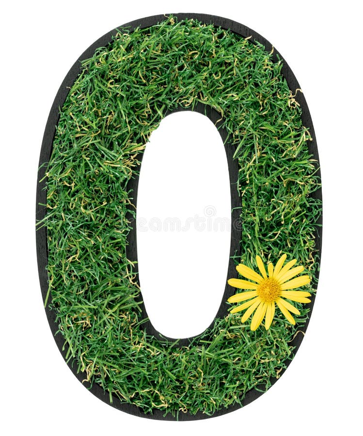Buchstabe oder aus grünem Gras mit Blumen auf weißem Grund. Schriftart für Ihr Design. Ökokonzept.