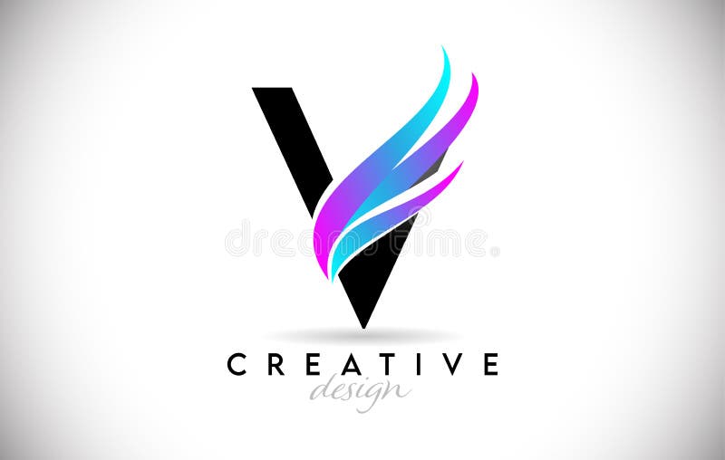 Buchstabe v Logo mit kreativen Gradientenschleifen. kreative elegante Buchstabe v mit farbigem Vektorsymbol lizenzfreie abbildung