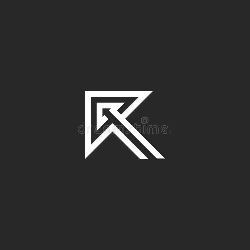 Buchstabeideenrichtungs-Pfeilform des Logos R, dünne Linien Art, Typografiegestaltungselementschablone des kreativen Schwarzweiss