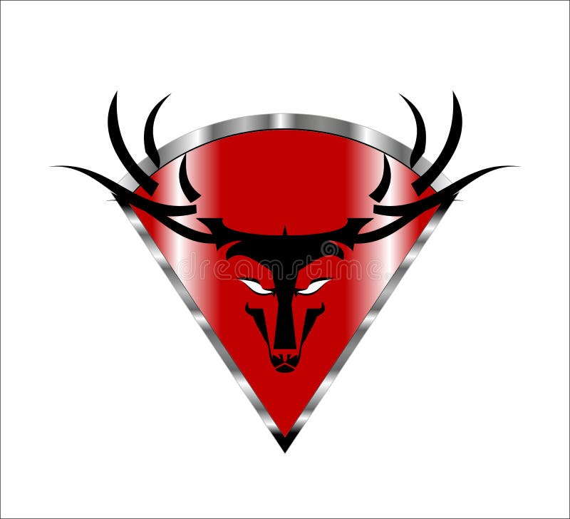 Buck. Deer. Wild Buck Head on the red Metallic diamond shield vector illustration