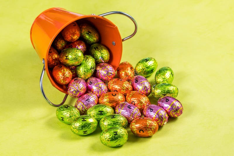 Bucket of Chocolate Eggs for Easter Stock Image Image of colorful