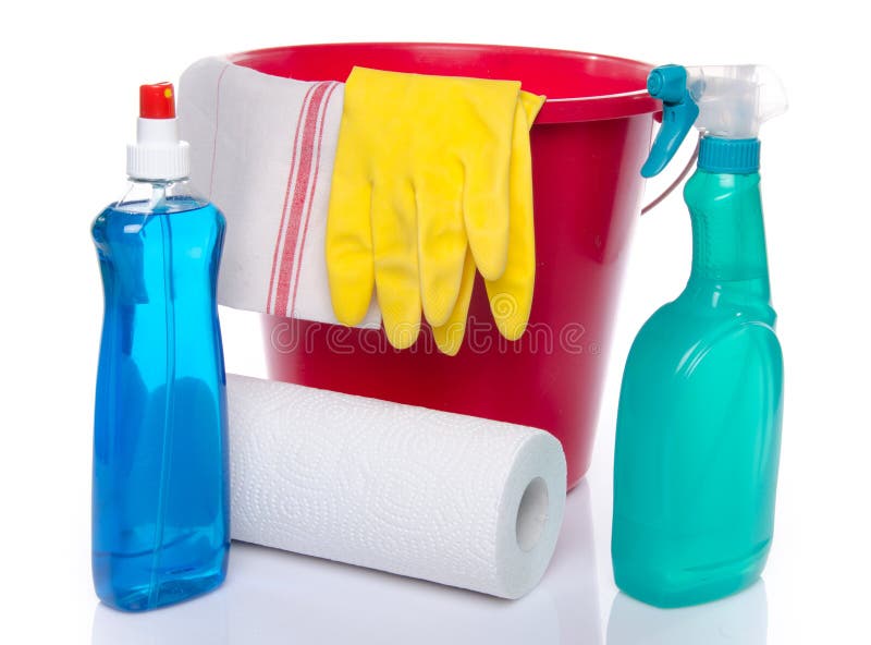 Bucket with Cleaning Products and Cleaning Material Stock Image Image
