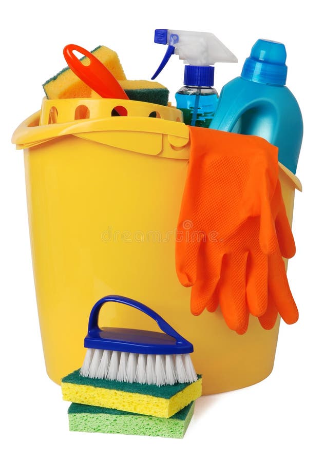 Bucket with cleaning supplies