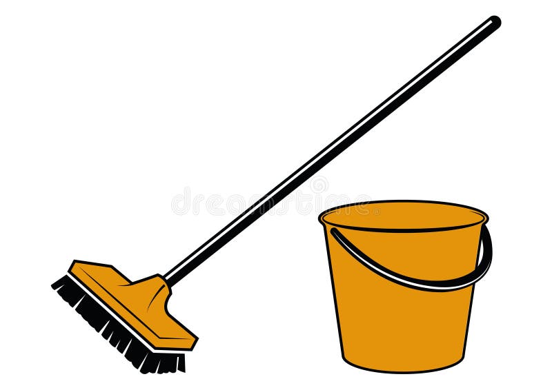 Bucket and Floor Brush Vector Illustration Stock Vector Illustration