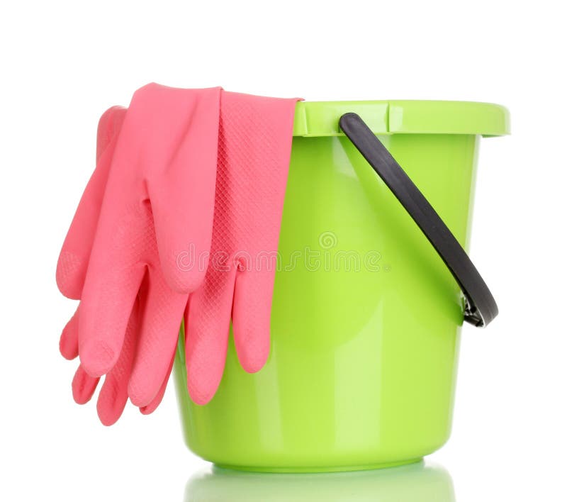 Bucket and Gloves for Cleaning Stock Photo Image of domestic, rubber