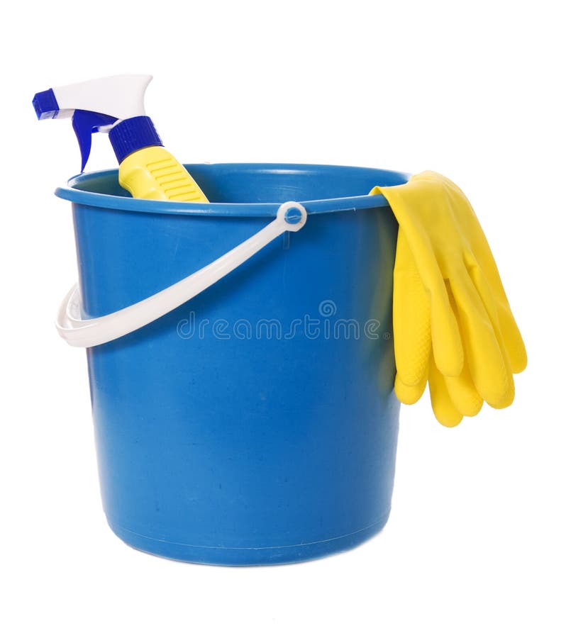 Bucket and Gloves for Cleaning Isolated on White Stock Photo Image of