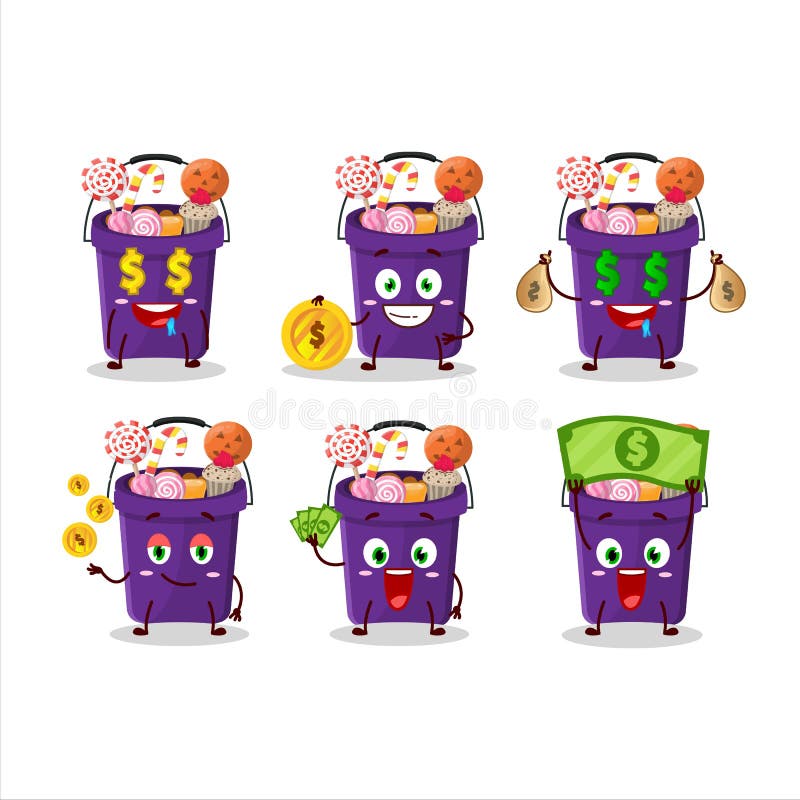 Bucket halloween персонаж мультфильма с милым смайликом принести деньги иллюстрация штока