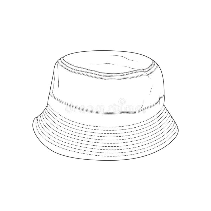 Bucket Hat Outline Drawing Vector, Bucket Hat in a Sketch Style