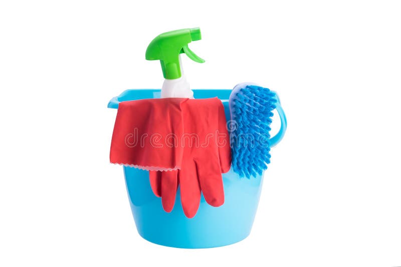 Bucket Spray And Squeegee For Window Cleaning On The Window Sill