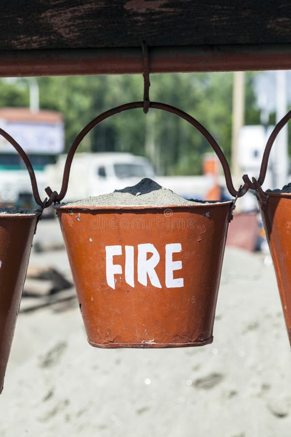 Bucket with Sand for Fire Fighting Stock Photo Image of window