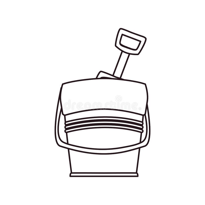 Bucket with Shovel and Suitcase in Beach Stock Illustration