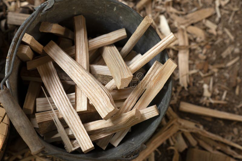 Bucket of wood kindling stock image. Image of bucket 221497209
