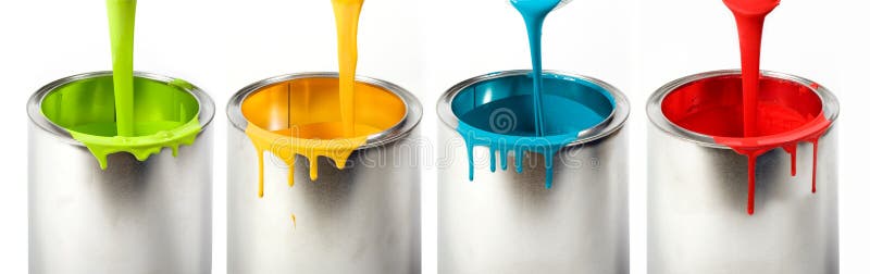 Buckets of colorful paint