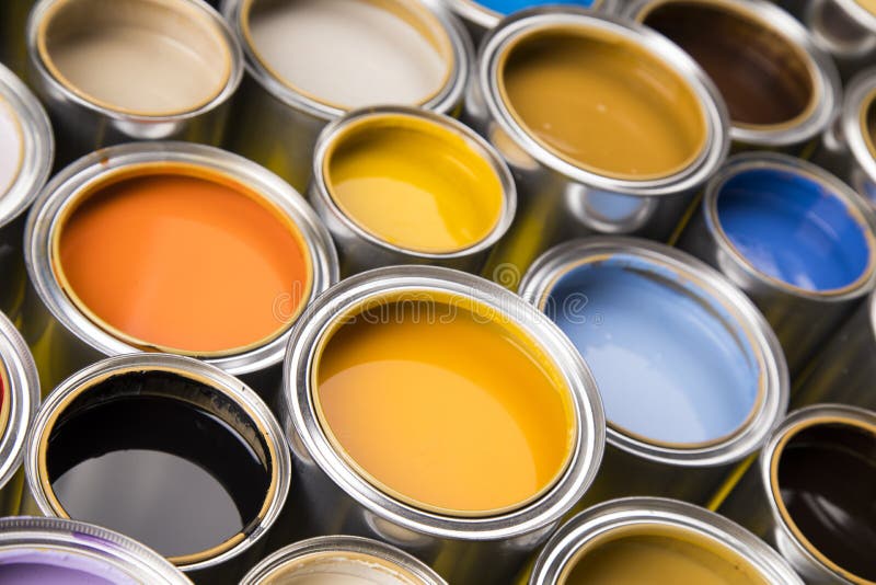 Buckets Full of Rainbow Colored Oil Paint Stock Image Image of cans