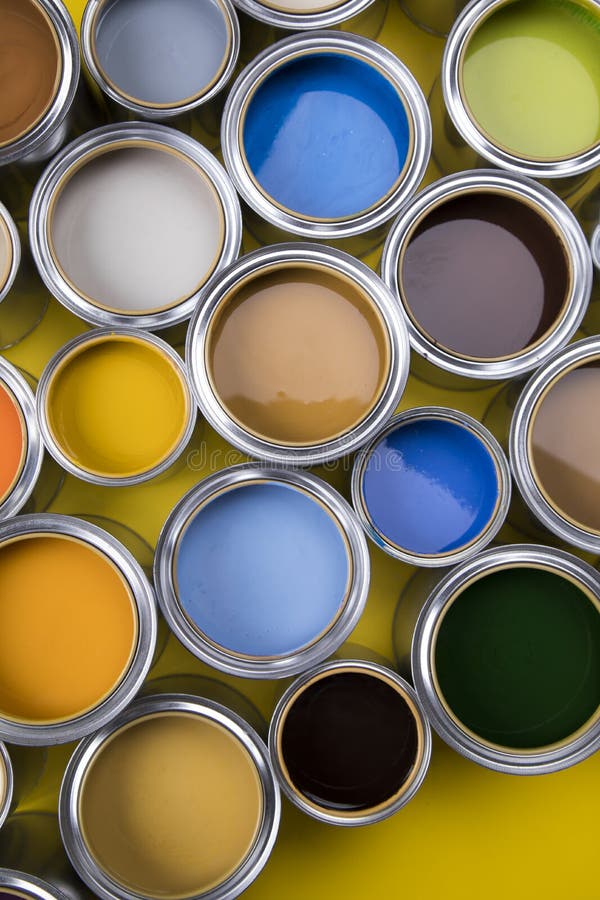 Buckets Full of Rainbow Colored Oil Paint Stock Photo Image of