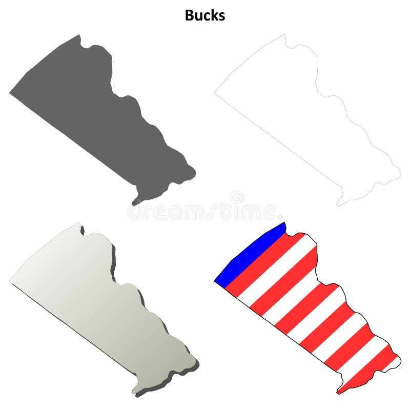 Bucks County, Pennsylvania Outline Map Set Stock Vector - Illustration