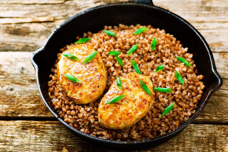 Buckwheat with Chicken Patties Stock Photo Image of diet, eating