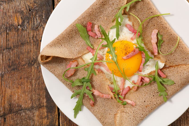 Buckwheat Crepe with Egg, Cream and Bacon Stock Photo Image of french